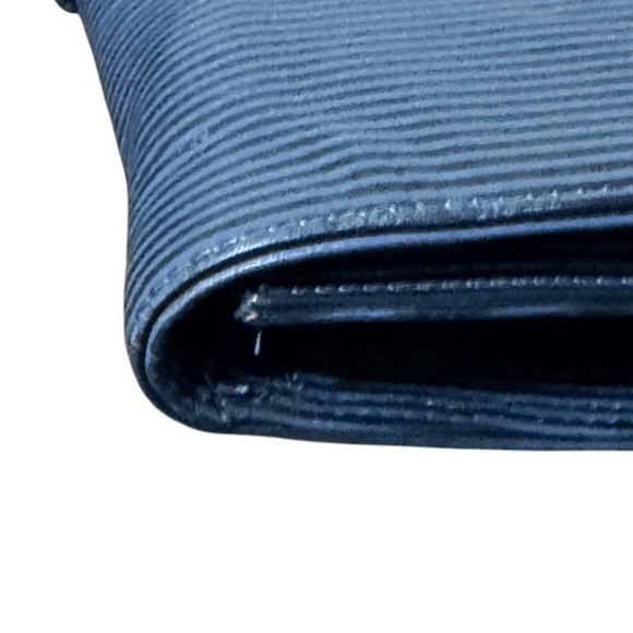 Bagheera Vintage Navy Blue Striped Leather Clutch Snap Closure - Made in Italy - Picture 11 of 12